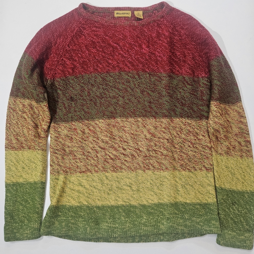 Vintage Blue Asphalt Sweater Womens Large Red Green Yellow Stripe